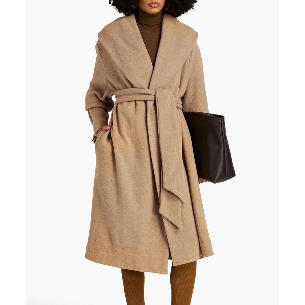 Leset Sienna wool blend belted robe coat in beige
